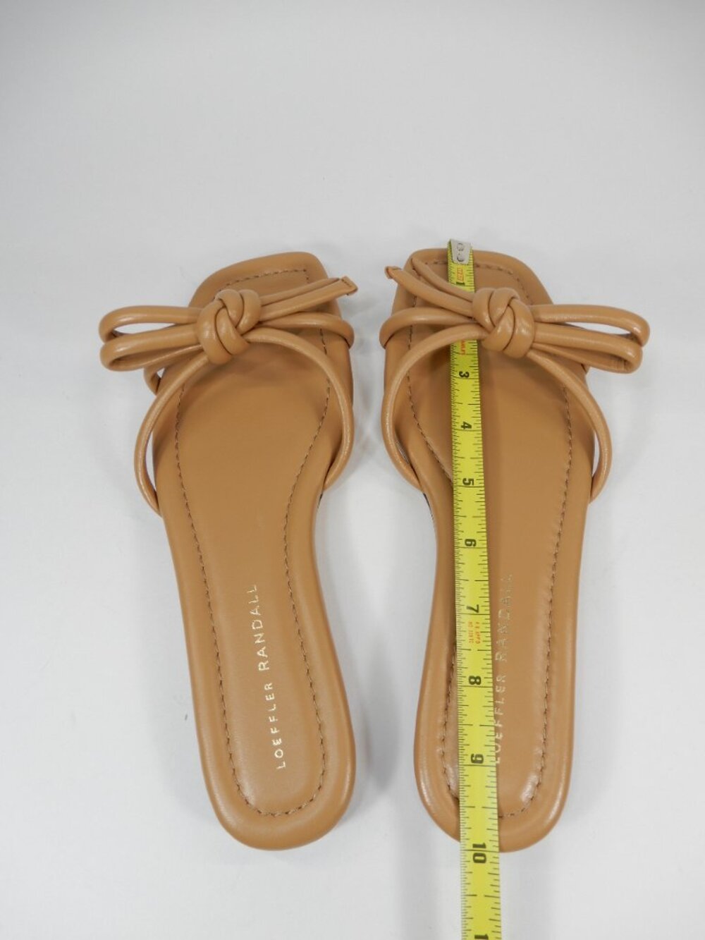 Loeffler Randall Hadley Bow Flat SANDALS Size 8 Tan Leather Square Toe NEW $250 - Picture 12 of 15